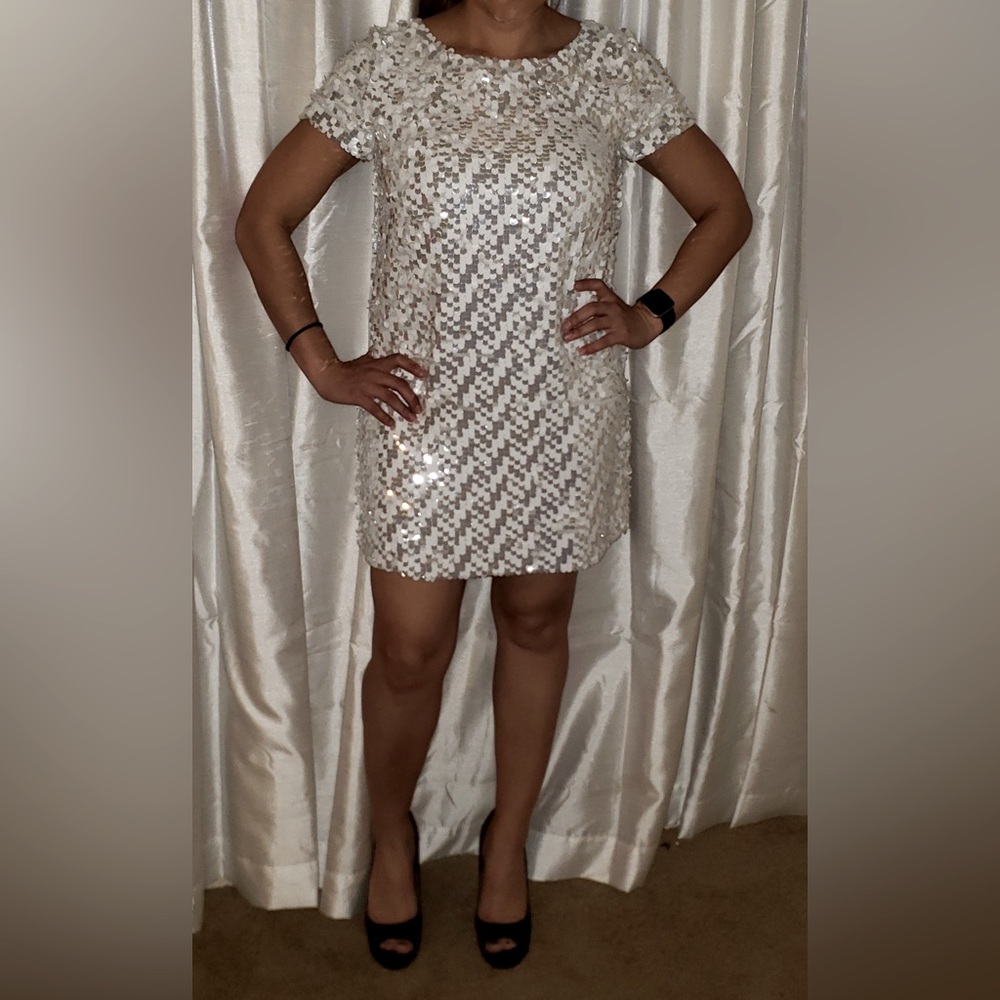 French Connection dress, White/Silver all sequins